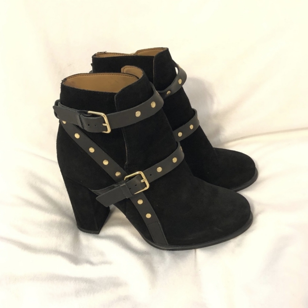 Topshop Suede Moto Strappy Buckle Booties 7.5